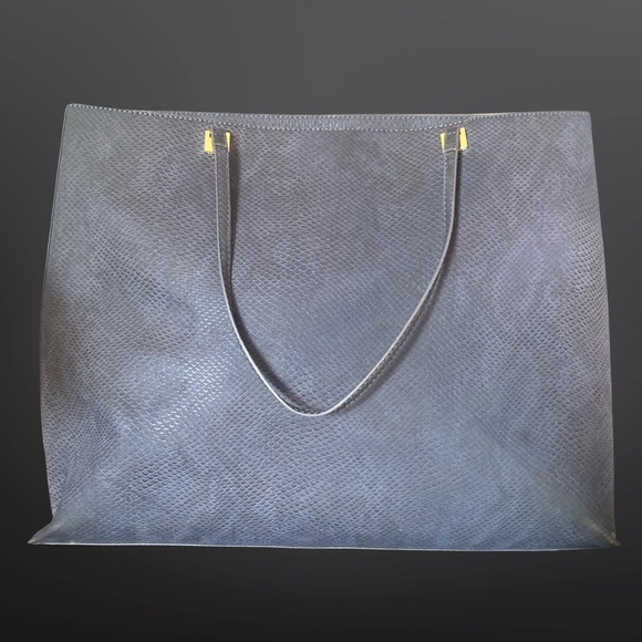 Ivanka Trump Blue Leather Tote Bag with Gold Detailing and Jacquard Interior - Picture 2 of 4
